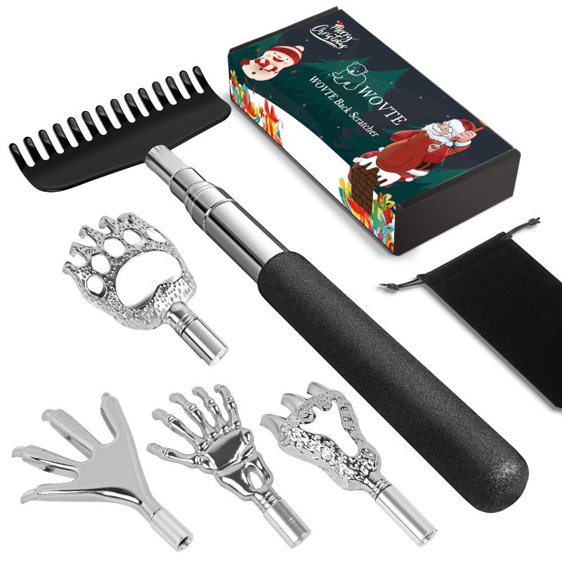 WOVTE Christmas Back Scratcher with 5PCS Detachable Scratching Heads, Stocking Fillers Christmas Gifts for Men Husband Dad, Funny Gifts Cool Gadget